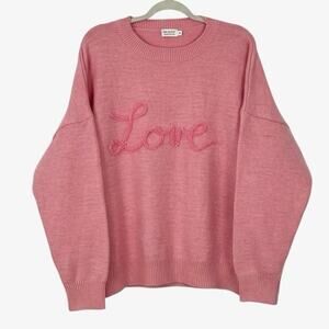 Shop The Mint Pink Love Tinsel Embroidered Knit Crewneck Sweater